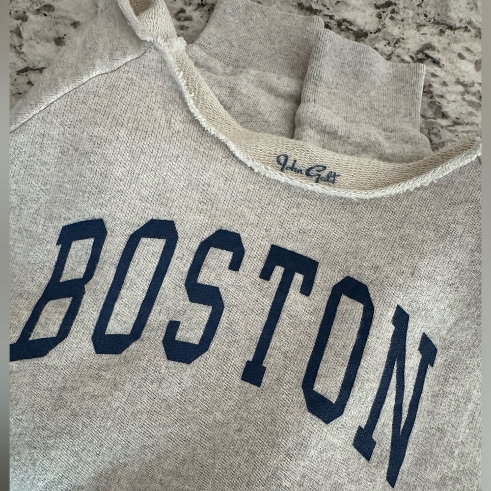 Brandy Melville Gray Crewneck Sweater with Navy Boston Print